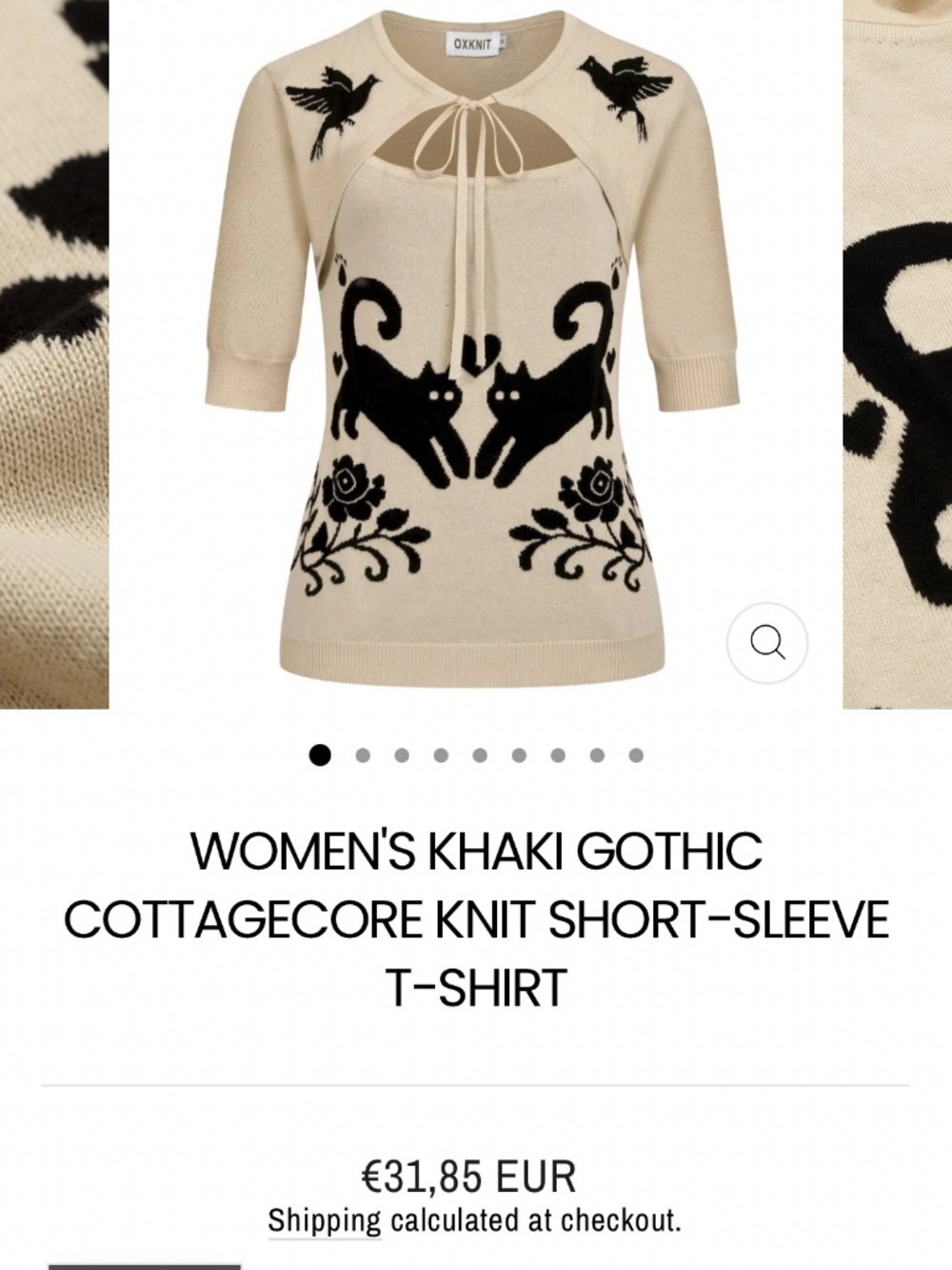 OXKNIT Women's Khaki Gothic Cottagecore Knit Short-Sleeve T-Shirt